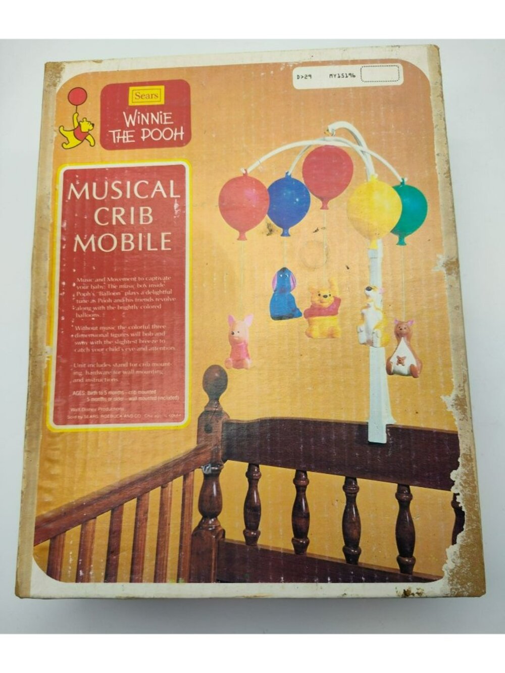Vintage Sears Walt Disney Winnie the Pooh Musical Spinning Crib Mobile Balloons
